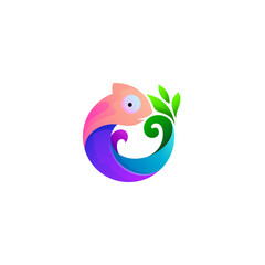 color changing chameleon animal icon, lizard logo