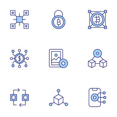 Blockchain icons set. Line icons, doutone style, editable stroke, vector illustration. Blockchain, art, bitcoin, blockchain, mobile.