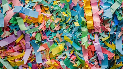 Shredded paper texture background in a mix of colors for recycling concept