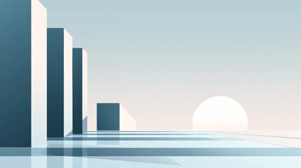 Fototapeta premium Geometric architectural marvel with reflective surfaces and integrated technology, blending sharp angles and futuristic aesthetics, flat design illustration