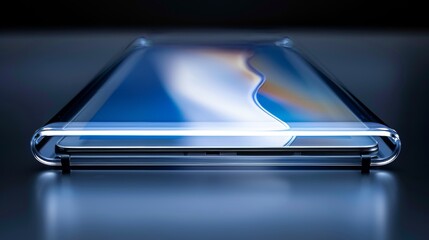 Innovative electronic gadget design, a foldable smartphone with transparent screen and augmented reality capabilities