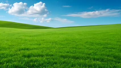 Fototapeta premium Scenery beautiful of green field with blue sky green grass fields on small hills and blue sky suitable for wallpaper and background illustration