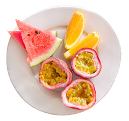 Tropical fruits on plate PNG