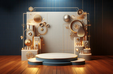 3d background products display podium scene with geometric platform.