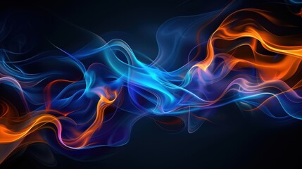 Fototapeta premium Abstract Colorful Smoke Swirls on Dark Background - Vibrant Blue and Orange Flowing Waves