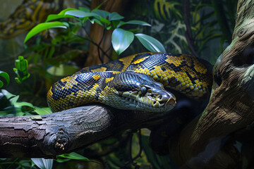 Fototapeta premium anaconda resting on branch.