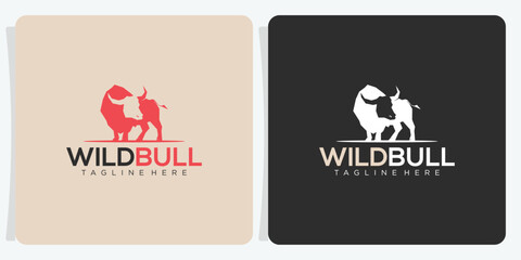 Bull Logo Design collection, Bull silhouette, symbol of the year in the Chinese zodiac calendar. Vector illustration of a standing horned ox