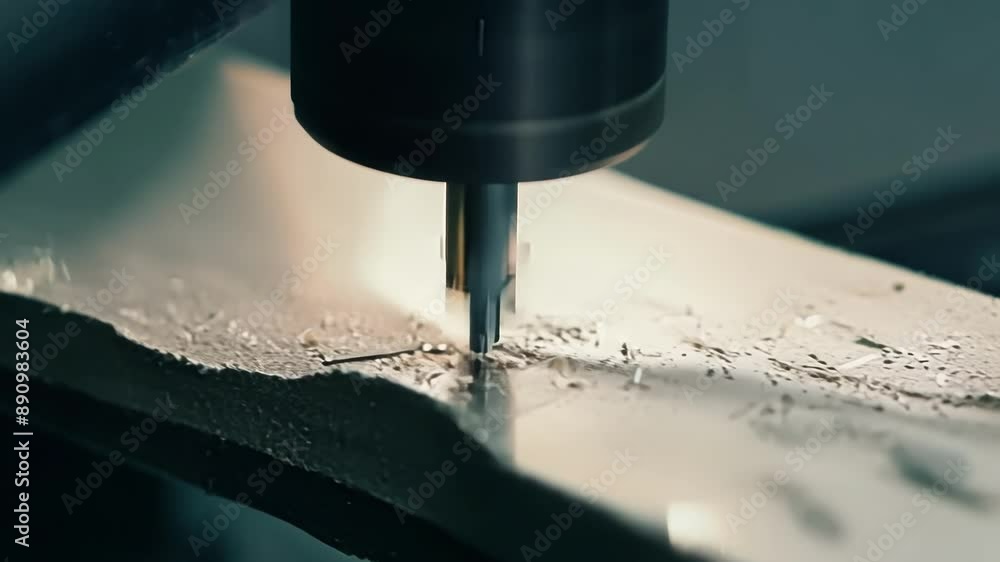 Aufkleber macro shot of a cnc computer numerical control machine milling a precise and detailed shape out of a