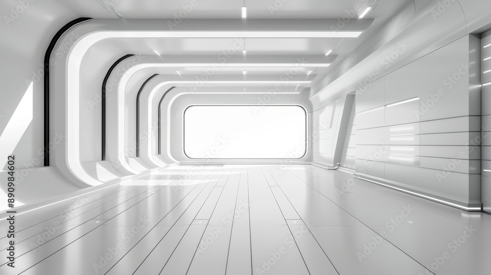 Canvas Prints futuristic empty white glowing room with big horizontal window
