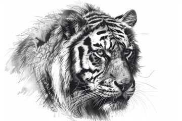 Majestic tiger staring with intense gaze in black and white