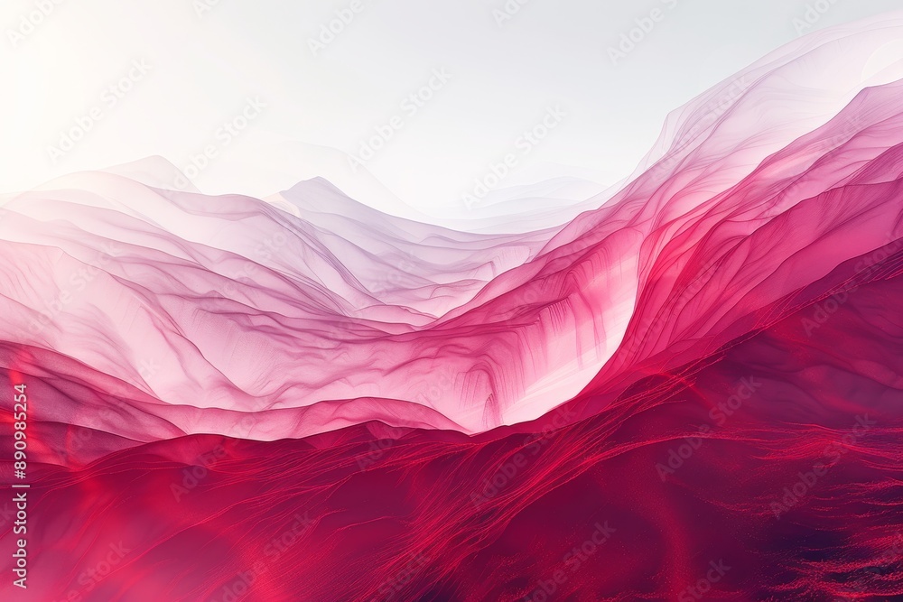 Sticker distant mountain landscape,scarlet tones like transparent ruby, light white,with plant leaf texture,