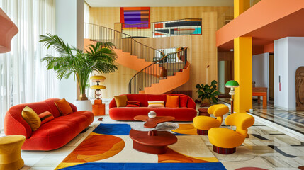 Modern Living Room with Bold Colors and Geometric Patterns