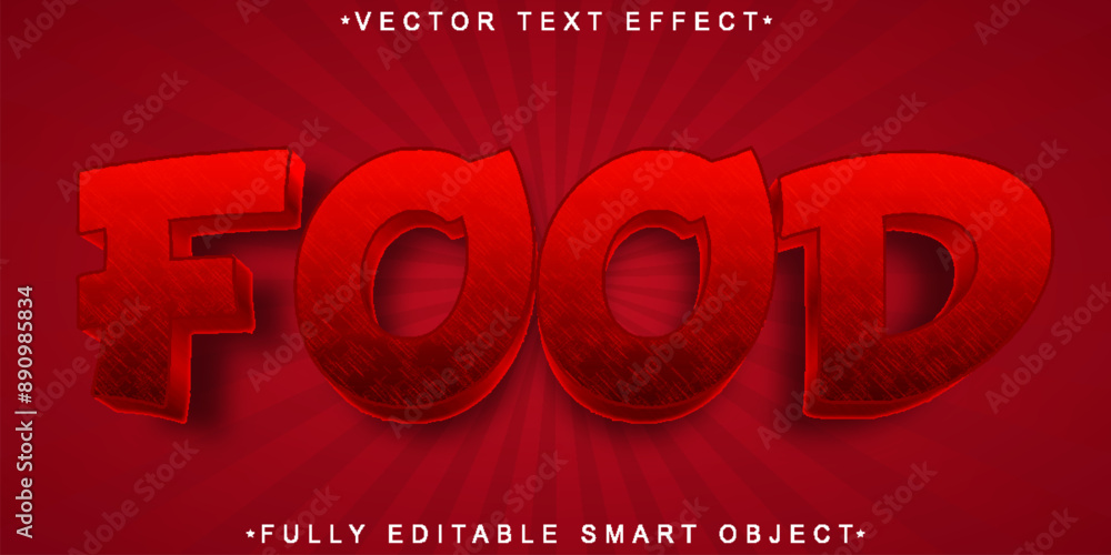 Poster red cartoon fodd vector fully editable smart object text effect