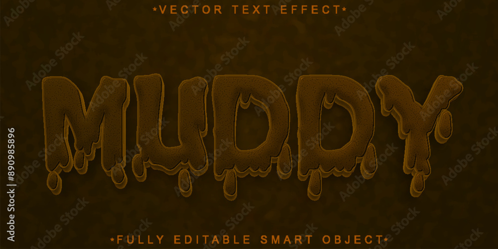 Poster cartoon dripping brown muddy vector fully editable smart object text effect
