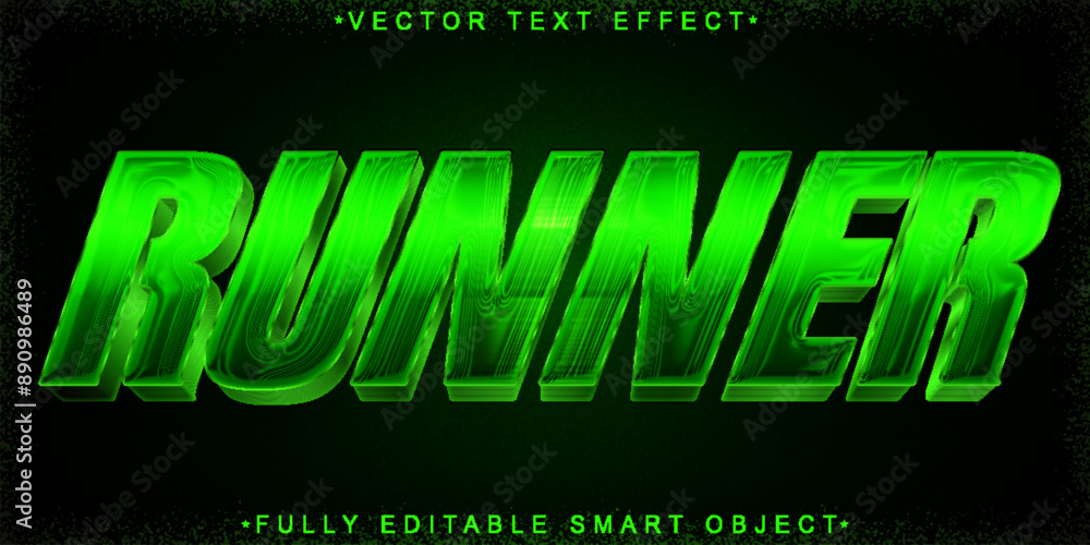Poster green sports runner vector fully editable smart object text effect