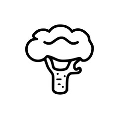 A hand-drawn illustration of a broccoli with a simple, rounded crown and a thick trunk.