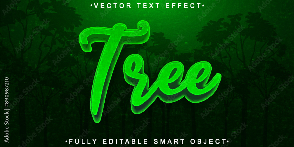 Poster green tree vector fully editable smart object text effect