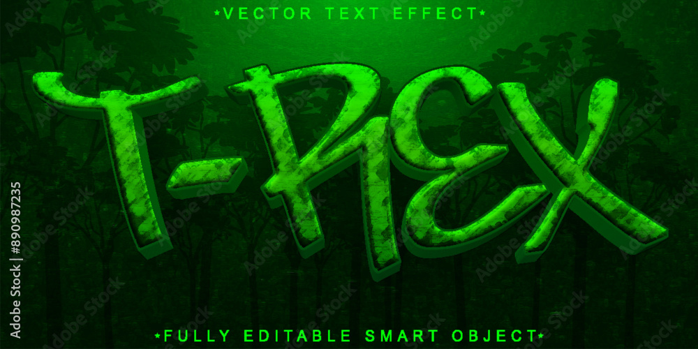 Poster green trex vector fully editable smart object text effect