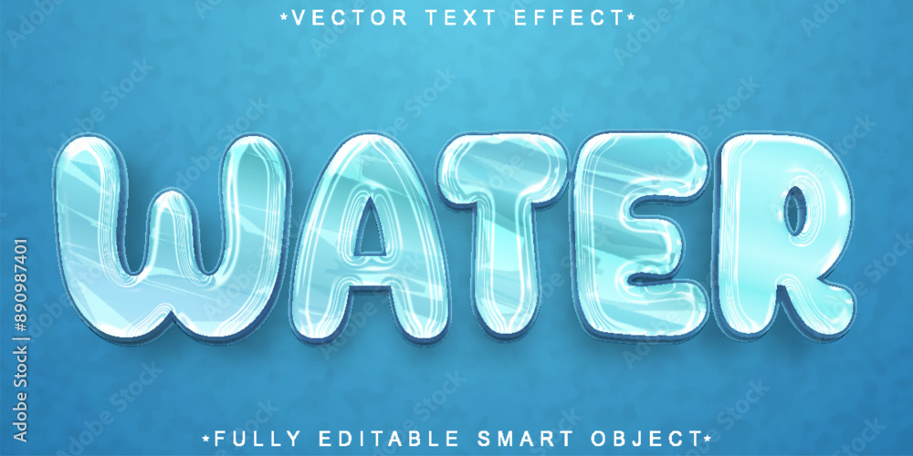 Poster cartoon liquid transparent water vector fully editable smart object text effect