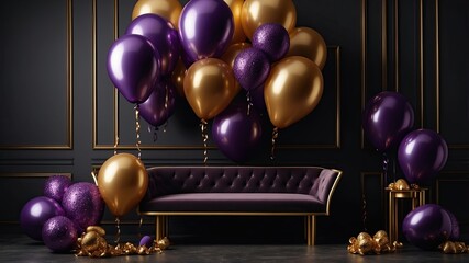 Happy birthday illustration background with 3d realistic balloon luxury