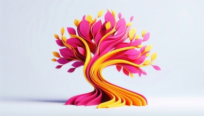 Fototapeta premium Vibrant Geometry: Pink and Yellow 3D Tree Design