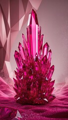 Vibrant pink crystal formation in 12K Ultra HD Resolution, rendered as a mesmerizing abstract macro panorama