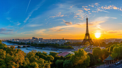 Fototapeta premium Paris Eiffel Tower city at sunset