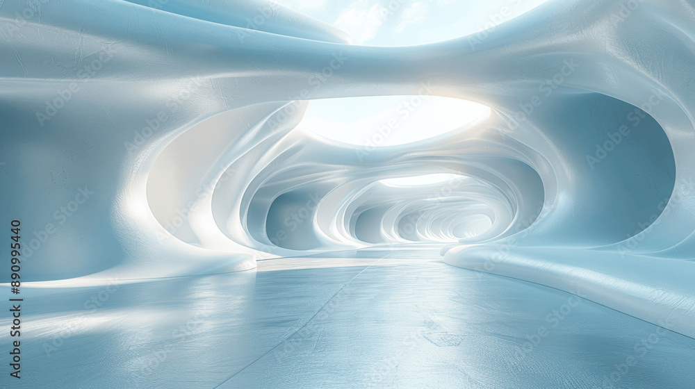 Poster abstract futuristic architecture with concrete floor and curved lines