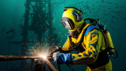 Obraz premium Diving into Construction: The Art of Underwater Welding