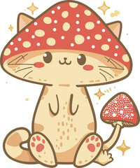 Cute Cat and Mushroom