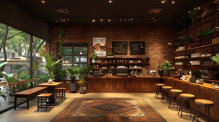 A warm cafe where friends can work together, enjoying freshly brewed coffee 