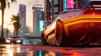 A futuristic cityscape with towering skyscrapers, neon lights reflecting off sleek hovercars, and people in high-tech attire, a glimpse into tomorrow's metropolis