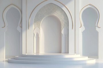 Fototapeta premium minimalist empty podium, clean ramadan ornament background, perfect, very realistic 