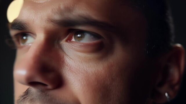 A furrowed brow and tense jawline a clear sign of unease as the haunting music echoes through the room.