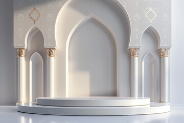 Fototapeta premium minimalist empty podium, clean ramadan ornament background, perfect, very realistic 
