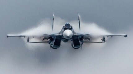 A jet is flying through the sky with a lot of smoke coming out