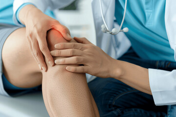 physiotherapist massaging athlete knee sports injury rehab physical therapy clinic exercise recovery doctor orthopedics pain treatment medical leg muscle chiropractor wellness care