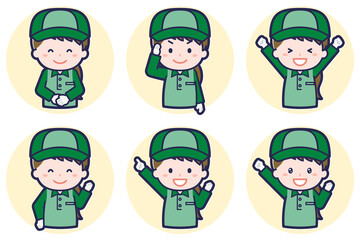 女性配達員のポーズセット_01