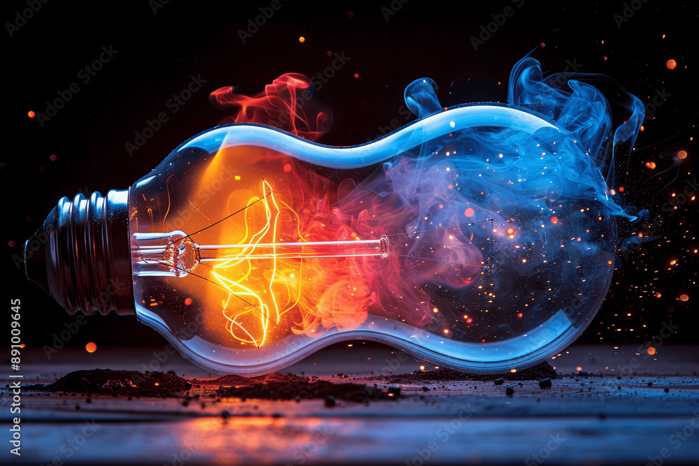 Poster colorful light bulb exploding with paint and colors representing new idea and creative thinking for 