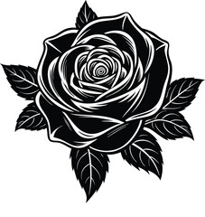 Rose Linocut Style Vector Illustration Art
