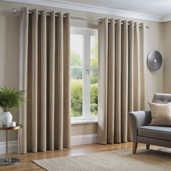 Modern grommet curtains with metal ringed eyelets hang elegantly in a stylish living room, filtering soft natural light and adding a touch of sophistication.