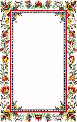 A colorful floral frame with a white background.