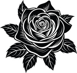 Rose Linocut Style Vector Illustration Art