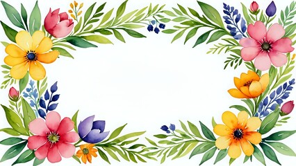 Obraz premium Watercolor floral frame with copy space.