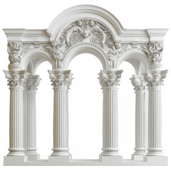 Obraz premium Gothic White Arch with Columns on Isolated Background Minimal Classic Architecture
