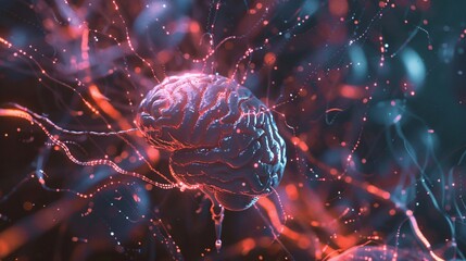 Fototapeta premium Ultra-clear shot of a brain-computer interface in use, neural activity visualization