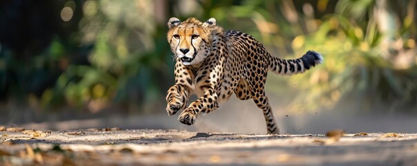 Cheetah running across a sundrenched savanna, Animal Zoo Summer, Fast and Exciting