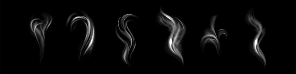 Smoke vector collection. White isolated cigarette smoke. Transparent special effect. Vector illustration.