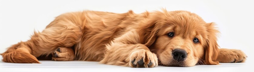 A fluffy golden retriever puppy, cartoon style, bright colors, isolated on white background
