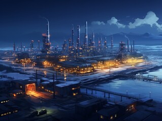 Fototapeta premium Illuminated Industry Nightscape in Light Amber and Azure.jpeg